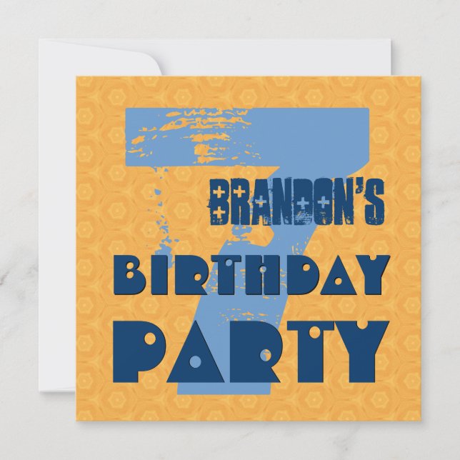 Invitación Séptima fiesta de cumpleaños Diseño Grunge V2 de 7 (Anverso)