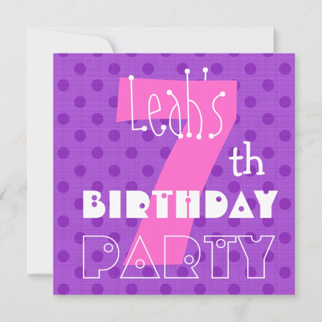 Invitación Séptima fiesta de cumpleaños para el patrón de pun (Anverso)
