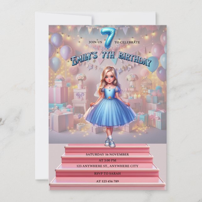Invitación Séptimo cumpleaños de Emily (Anverso)