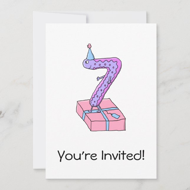 Invitación Séptimo cumpleaños Personalizado rosa y morado. (Anverso)