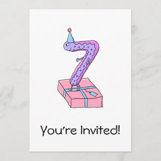 Invitación Séptimo cumpleaños Personalizado rosa y morado.