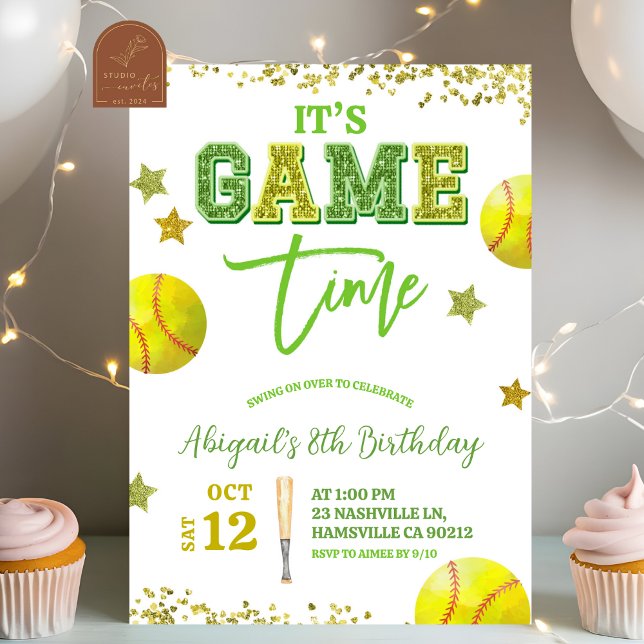 Invitación Sequin Glitter Softball Girl birthday invitat (Subido por el creador)