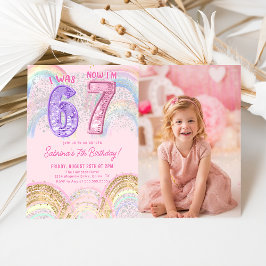 Invitación Sequin Rainbow Six Seven 67 Birthday Photo