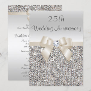 Invitación Sequins Bodas de Plata Champán 25 Aniversario de B