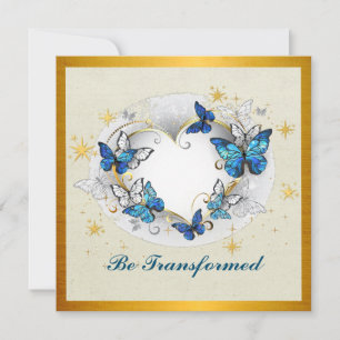 Invitación Ser Citado Transformado Corazón y Mariposas Azules