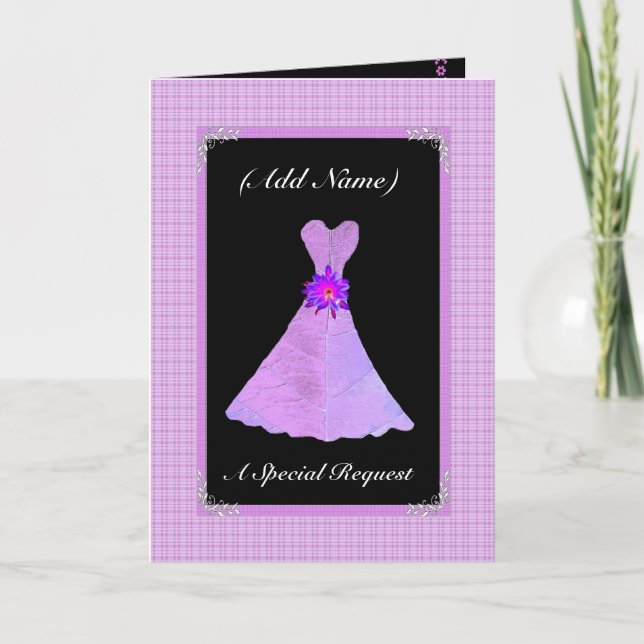 Invitación Ser mi niñera de honor - Vestido de hoja de PURPLE (Anverso)