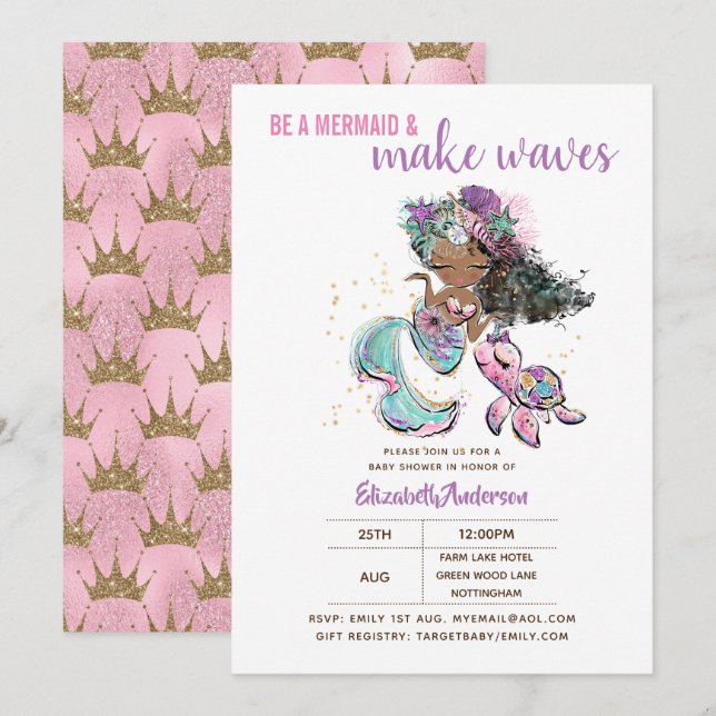 Invitación Ser sirena y hacer Chicas de olas Baby Shower (Anverso / Reverso)