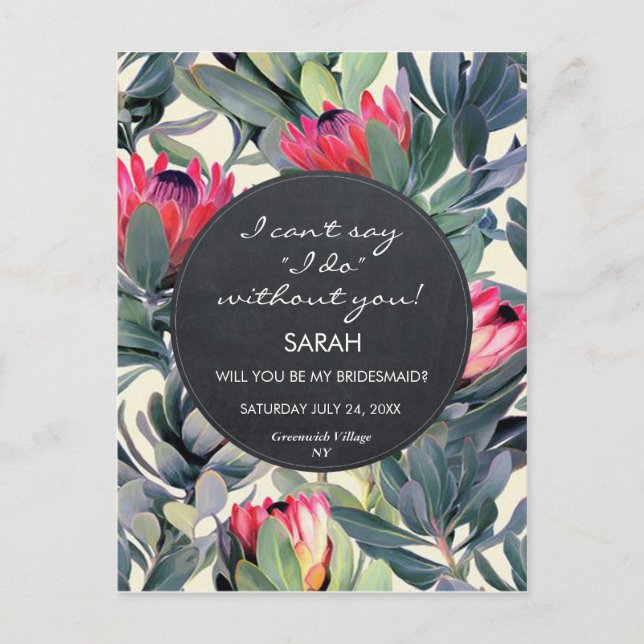 Invitación será mi postal floral tropical de dama de honor (Anverso)