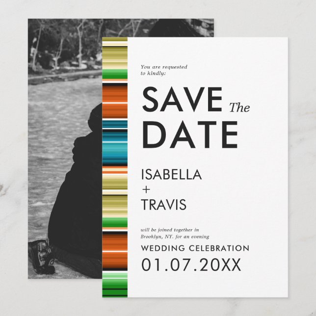 Invitación Serape Summer Stripes | Foto Guardar la fecha (Anverso / Reverso)
