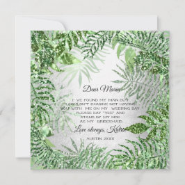 Invitación Serás Dama de Honor Brillo Tropical Menta Plata