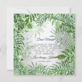 Invitación Serás Dama de Honor Brillo Tropical Menta Plata
