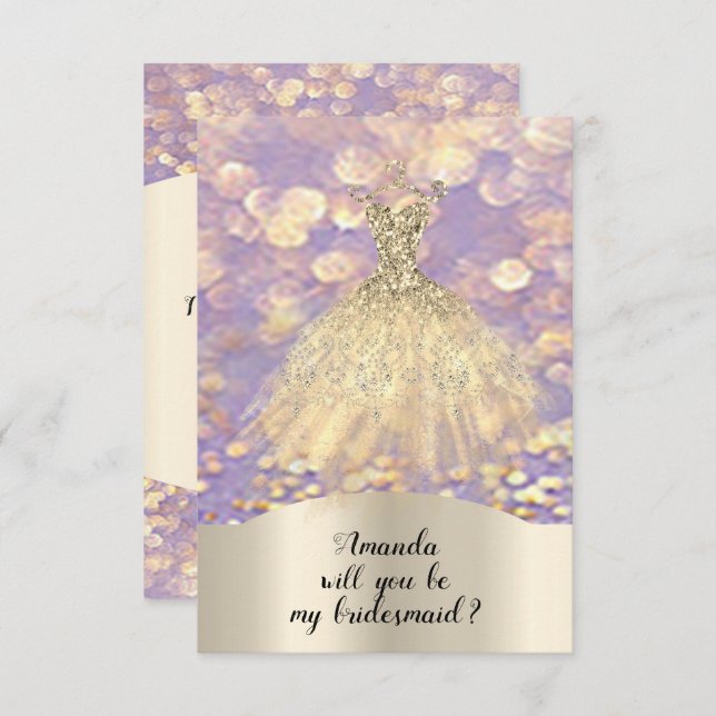 Invitación ¿Serás Dama de Honor Vestido de Diamante Brillante (Anverso / Reverso)