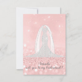 Invitación ¿Serás Dama de Honor Vestido Gris Brillo Velo Rosa