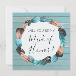 Invitación ¿Serás la Dama de Honor Plumas Rústicas Boho