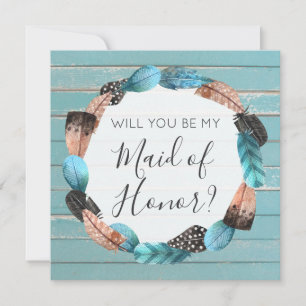 Invitación ¿Serás la Dama de Honor Plumas Rústicas Boho