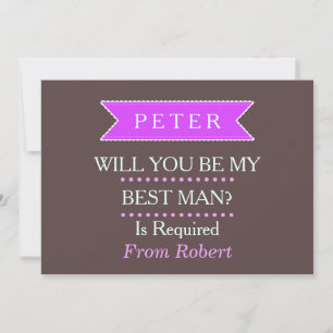 Invitación ¿SERÁS MI BESTMAN Black Purple ribbon Invitat?