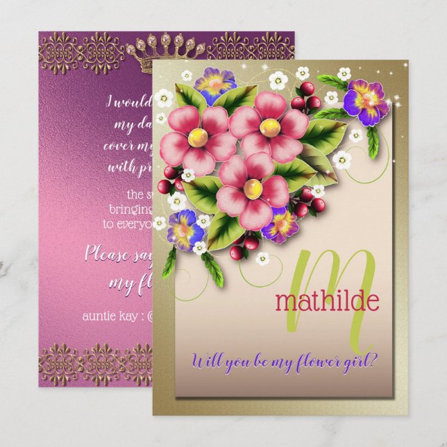 Invitación ¿Serás Mi Boda De Flores Jewel Floral (Anverso / Reverso)
