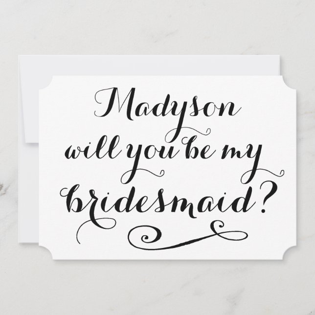 Invitación ¿Serás Mi Bridesmaid Black Calligraphy? (Anverso)