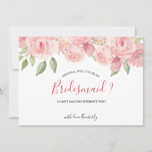 Invitación ¿Serás Mi Bridesmaid Coral Peach Rubor Floral (Anverso)