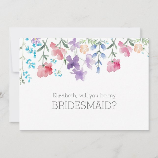 Invitación Serás mi Bridesmaid Floral Watercolor (Anverso)