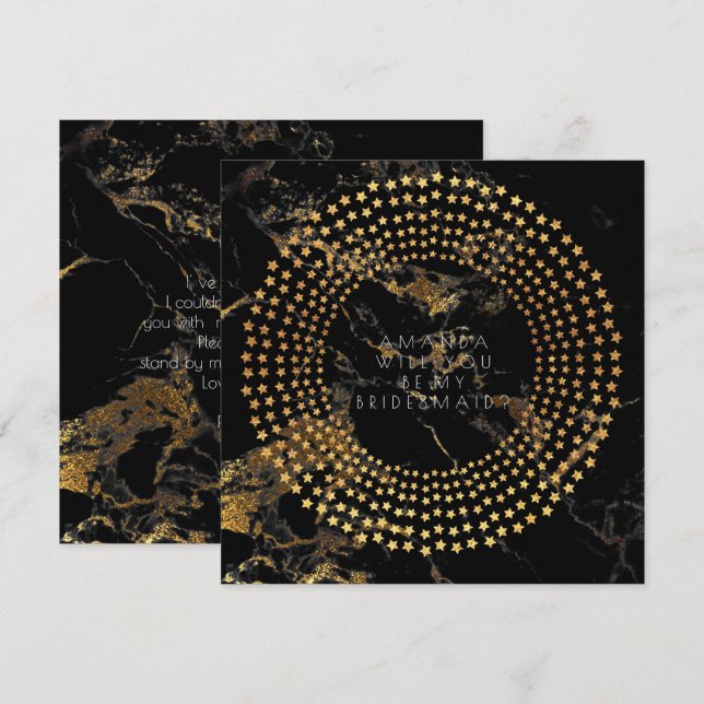 Invitación ¿Serás Mi Bridesmaid Gold Black Marble? (Anverso / Reverso)