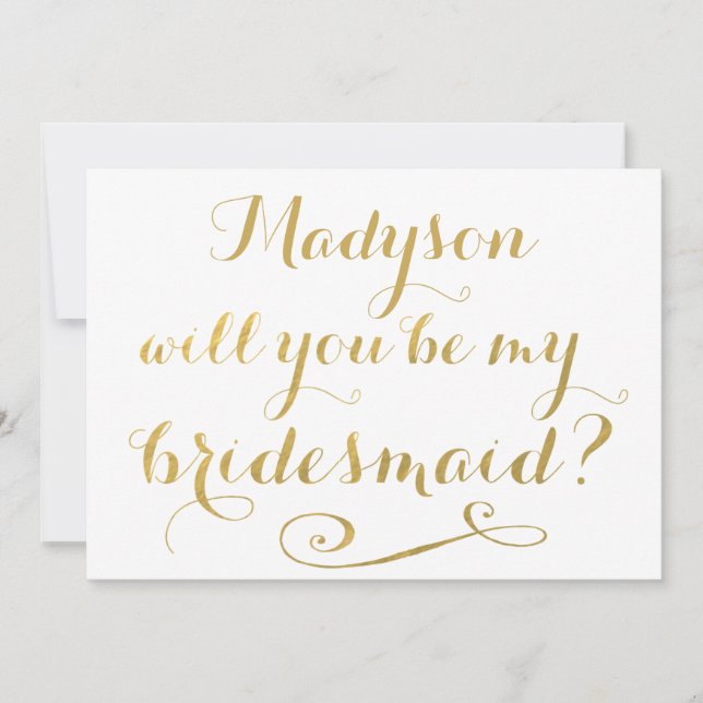 Invitación ¿Serás Mi Bridesmaid Gold Calligraphy? (Anverso)