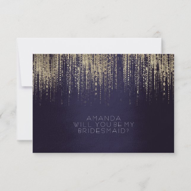 Invitación ¿Serás Mi Bridesmaid Gold Rain Navy? (Anverso)