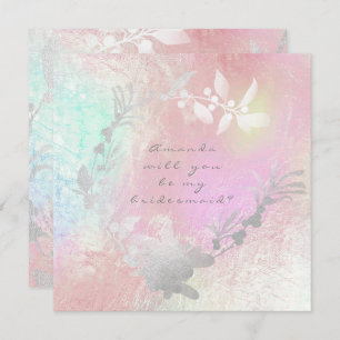 Invitación ¿Serás Mi Bridesmaid Gray Silver Pearl Wreath?