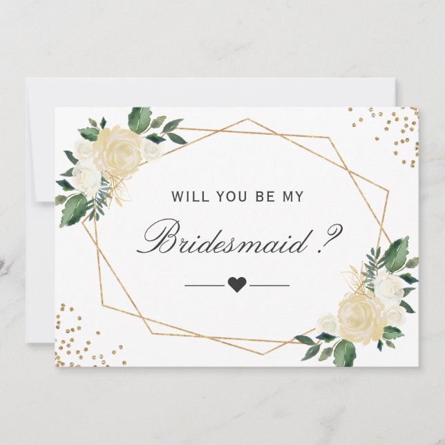 Invitación ¿Serás Mi Bridesmaid Greenerenery Gold Floral (Anverso)