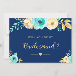Invitación ¿Serás Mi Bridesmaid Naval Verde azulada Dorada Fl