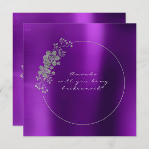Invitación ¿Serás Mi Bridesmaid Silver Purple Metallic