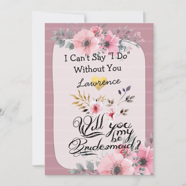 Invitación ¿Serás Mi Bridesmaid Watercolor Floral Script (Anverso)