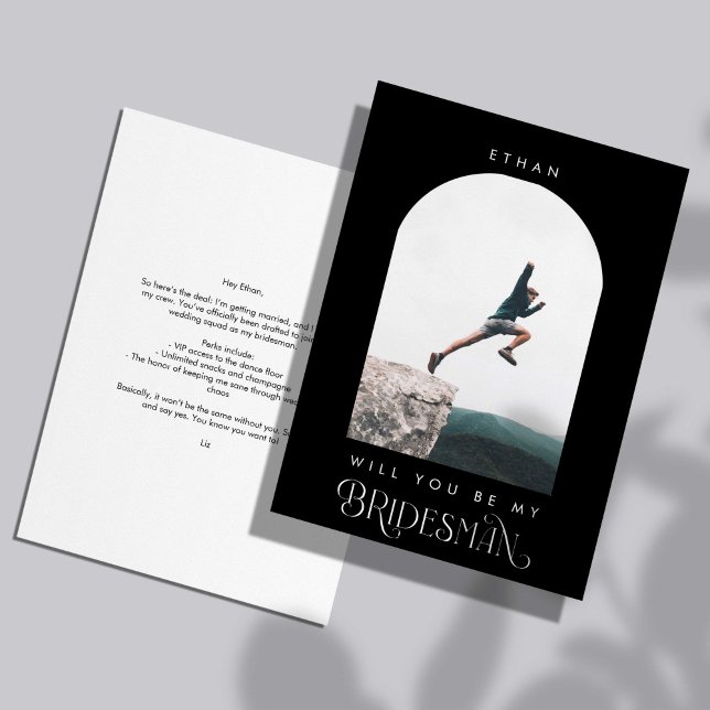 Invitación ¿Serás mi Bridesman Minimal Foto Arco Negro (Subido por el creador)