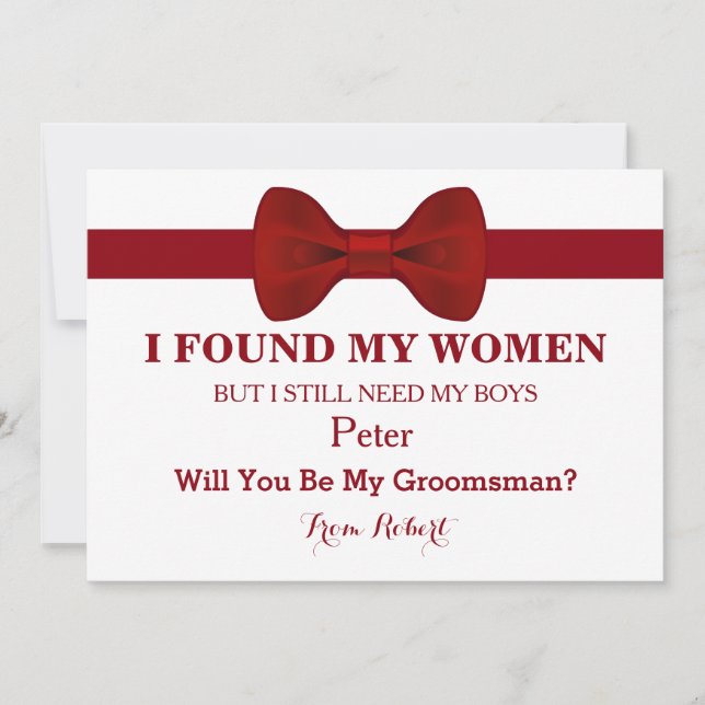 Invitación ¿Serás Mi Canto De Bow Rojo De Groomsman? (Anverso)
