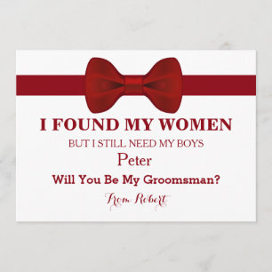 Invitación ¿Serás Mi Canto De Bow Rojo De Groomsman?