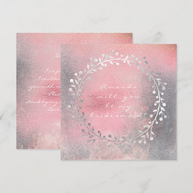 Invitación ¿Serás Mi Cepillo Rosado De Plata De La Mujer De N (Anverso / Reverso)