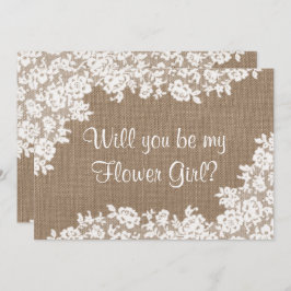 Invitación ¿Serás Mi Chica Flor? Burlap & Lace Rústico
