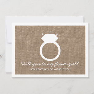 Invitación ¿Serás Mi Chica Flor? Burlap Ring Card
