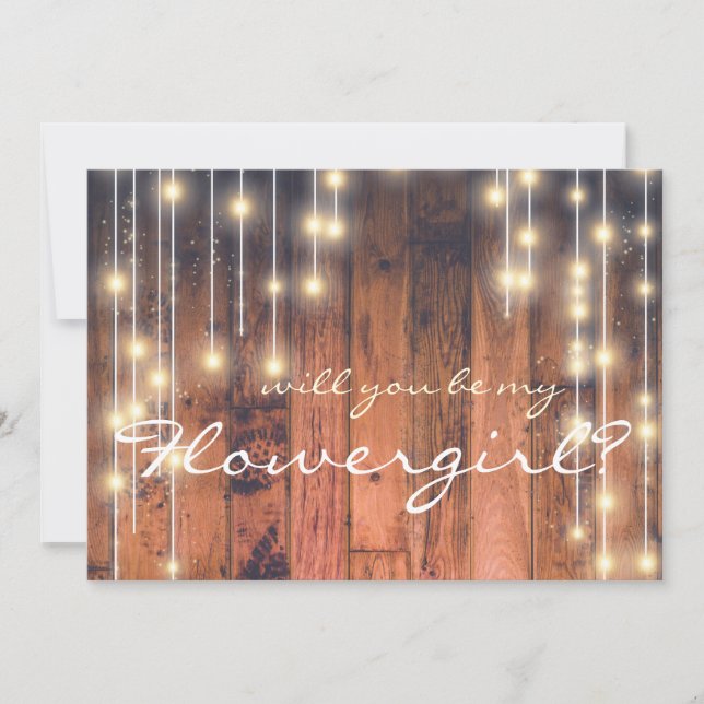 Invitación ¿Serás mi chica flor Rustic Wood? (Anverso)