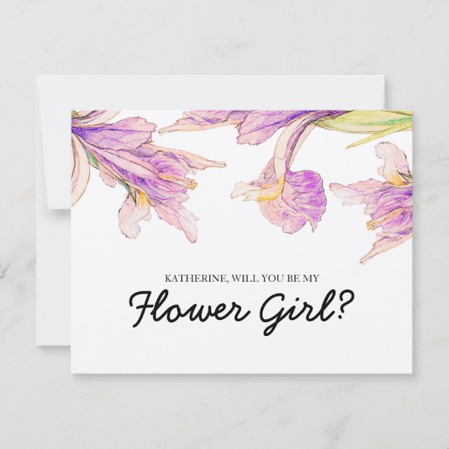 Invitación ¿Serás mi chica floral Morple Iris Floral? (Anverso)