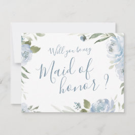 Invitación Serás mi criada de honor azul polvoriento floral