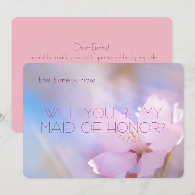 Invitación Serás mi criada de honor cerezo flor (Anverso / Reverso)
