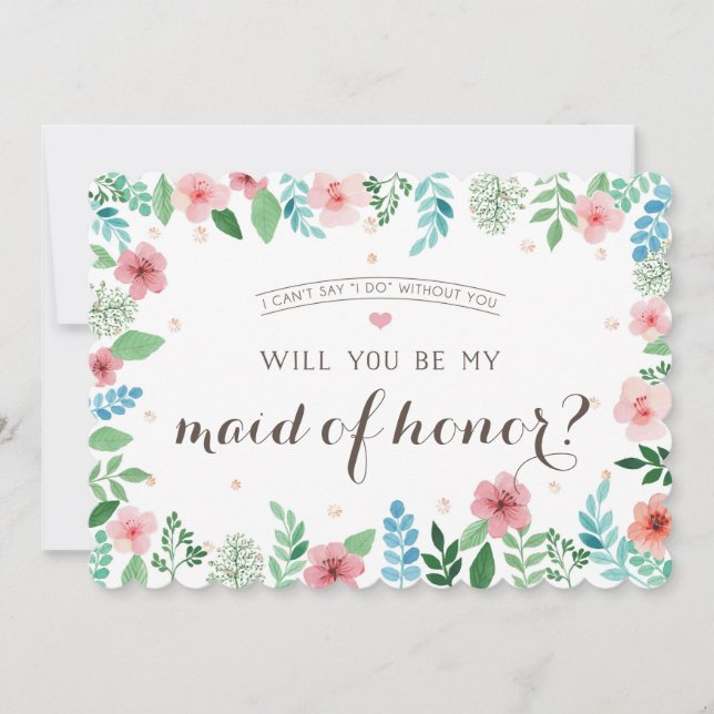 Invitación Serás mi criada de honor, flores acuáticas (Anverso)