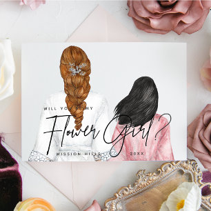 Invitación ¿Serás mi dama de flores? Chicas con batas Invitac
