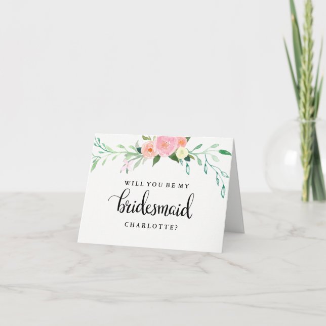 Invitación ¿Serás mi dama de honor Acuarela de flores silvest (Anverso)