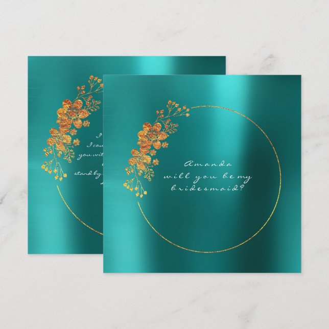 Invitación ¿Serás mi dama de honor acuático Verde azulado (Anverso / Reverso)