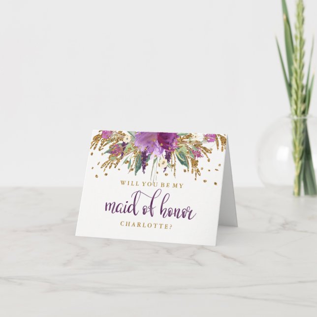 Invitación ¿Serás Mi Dama De Honor Amethyst Brillante (Anverso)