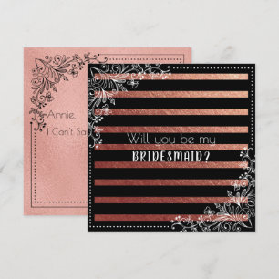 Invitación ¿Serás mi dama de honor Black Stripes Rosa Gold?