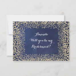 Invitación ¿Serás mi dama de honor Blue NavyGold Confetti?