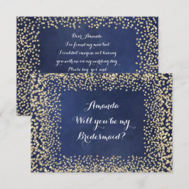 Invitación ¿Serás mi dama de honor Blue NavyGold Confetti?